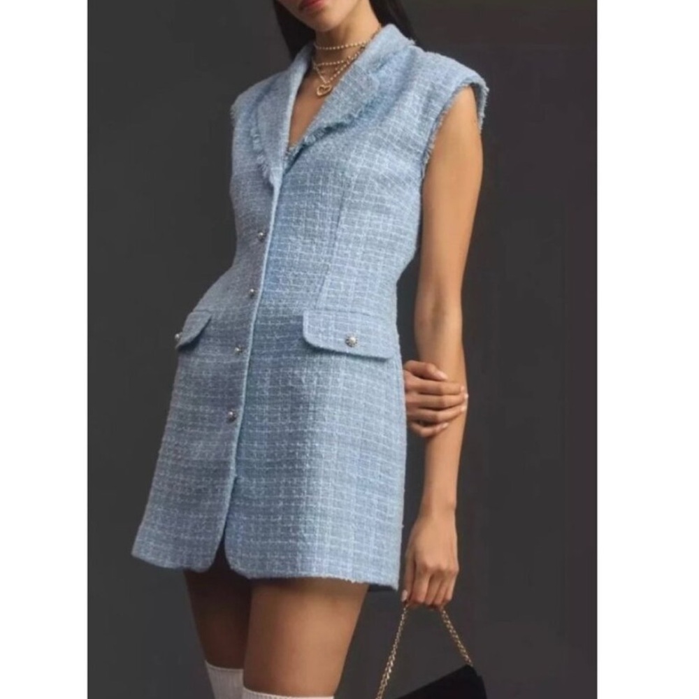 Elegant Blue Tweed Mini Dress
